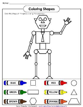 Coloring Shapes Robot Worksheet