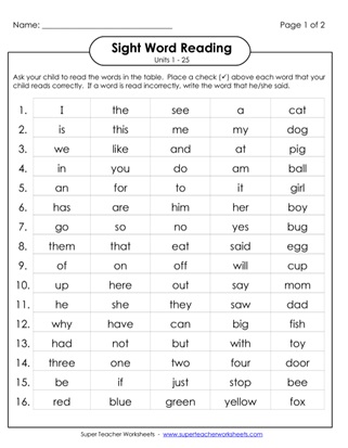Printable Sight Word Review