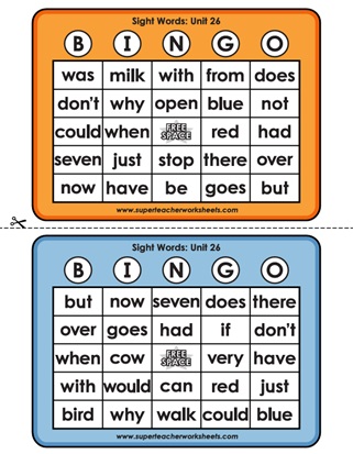 Sight Word Bingo Games