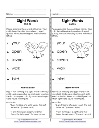 Sight Word List Kindergarten