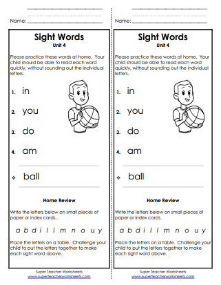 Take-Home Word List - Sight Words