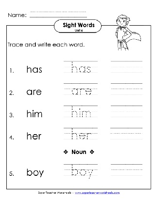 Read, Trace and Write Sight Words Worksheet