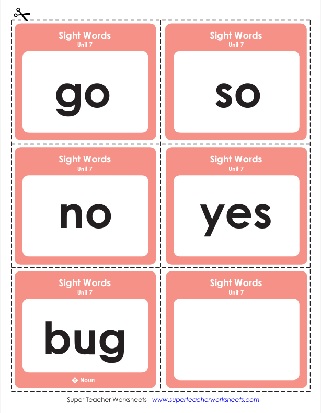 Sight Words List Yes, So, Go, No with the noun Bug Printable Flashcards Worksheet