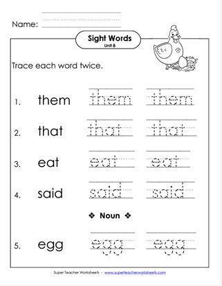 Sight Word Worksheets Writing