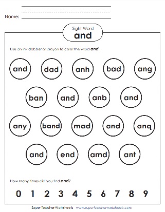 Kindergarten Snap Word Worksheets 