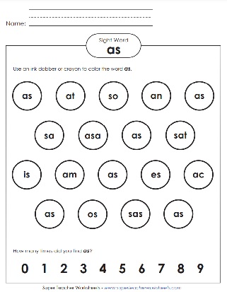 Worksheet Basic Sight Word: As Worksheet Basic Sight Word: As