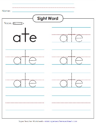 Trace Sight Word: Ate