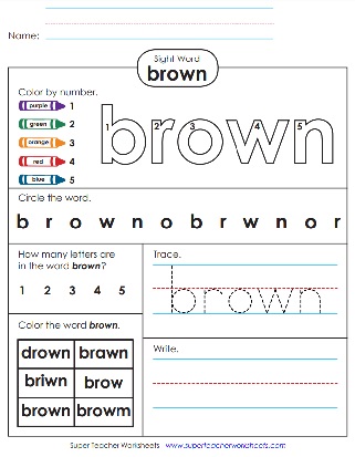 Printable Color Word Sheet