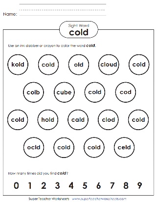 Sight Word Worksheet: Cold Sight Word Worksheet: Cold