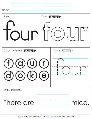 Four - Number Words Worksheet