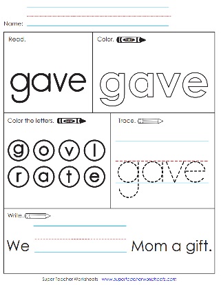 Worksheet: Sight Word Gave