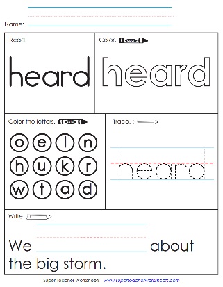 Worksheet for Sight Word Heard