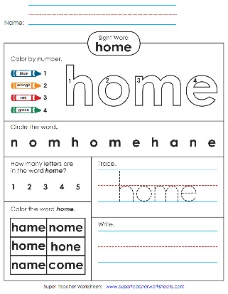 Printable Sight Word Worksheet: Home