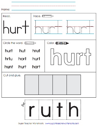 Snap Word Worksheet: Cut, Glue, Color, Write