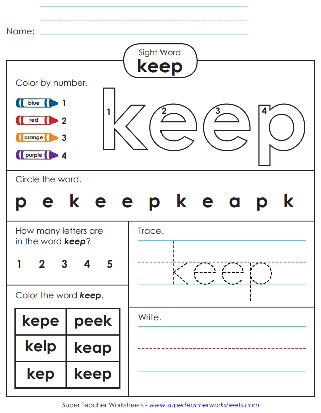 Snap Word Printable: keep Snap Word Printable: keep