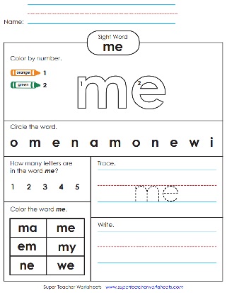 Sight Word: Me (Worksheets)