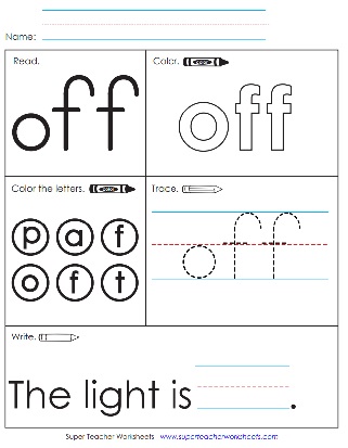 Snap Word Worksheet: Off