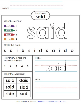 Sight Word: Said (Worksheets)