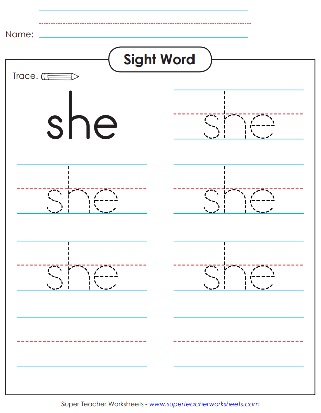 She Sight Word Worksheets 14 Worksheets Included Educational 