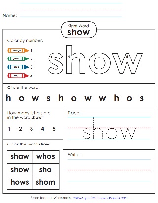 Worksheet for Sight Word: Show