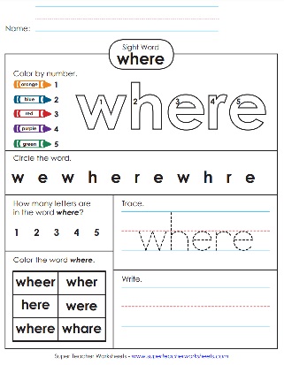 Sight Word: Where (Worksheets)