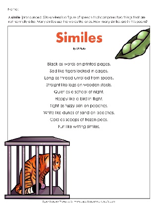 Similes Using Like or As Worksheets