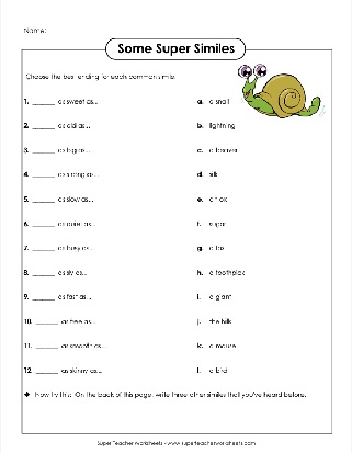 Common Similes Worksheets