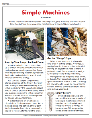 Simple Machines Article - Reading Comprehension