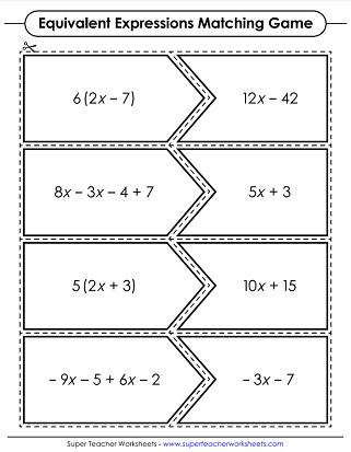 Equivalent Algebraic Expressions (Worksheets)