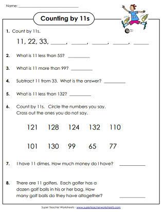 Skip Counting By 11s Printable Worksheets