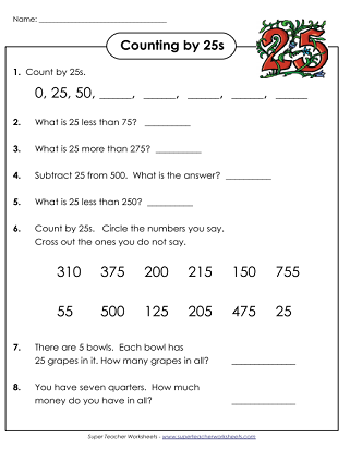 Skip Counting By 25s Worksheets