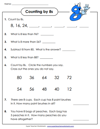 Skip Counting By 8s Worksheets