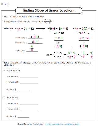Slope of Linear Equations Worksheet