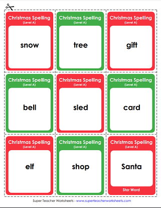 Christmas Spelling Worksheets - Flashcards