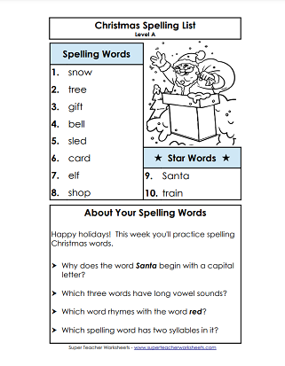 holiday homework spelling