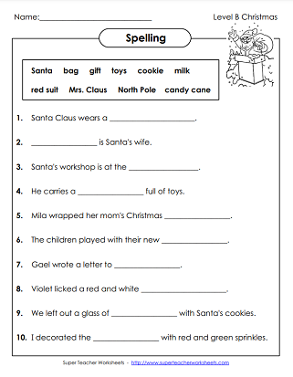 Christmas Spelling Worksheets - Writing