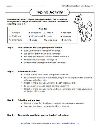 Christmas Spelling Worksheets - Typing Activity