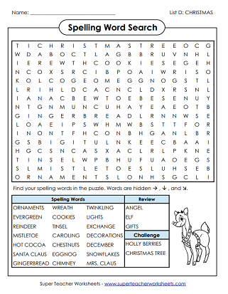 Christmas Spelling Worksheets - Word Search Puzzle