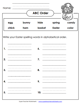 Easter Spelling Worksheets - ABC Order