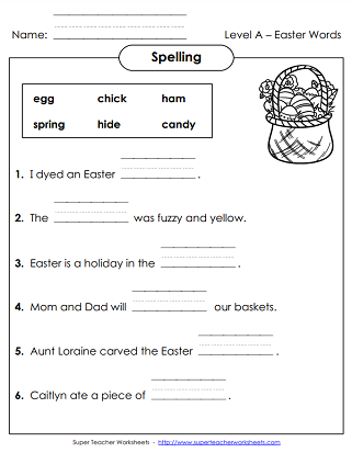 Easter Spelling Worksheets - Questions