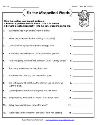 Easter Spelling Worksheets