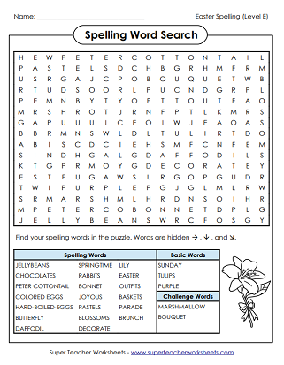 Easter Spelling Worksheets - Word Search Puzzle