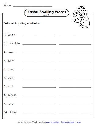 Easter Spelling Worksheets