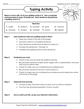 Halloween Spelling Worksheets - Typing Activity