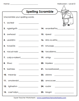 Halloween Spelling Worksheets