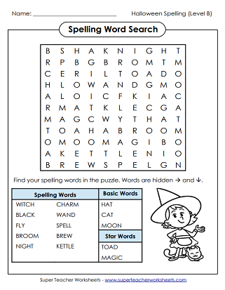 Halloween Spelling Worksheets - Word Search Puzzle
