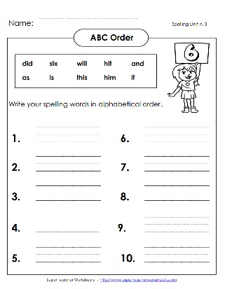 Spelling Alphabetical Order - 1st
