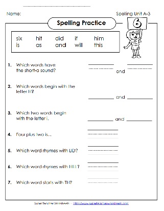 1st Grade Spelling Questions - A3