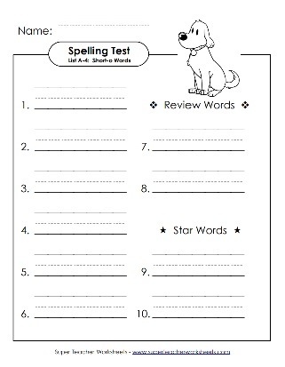 Level A Spelling Test Worksheet - A3