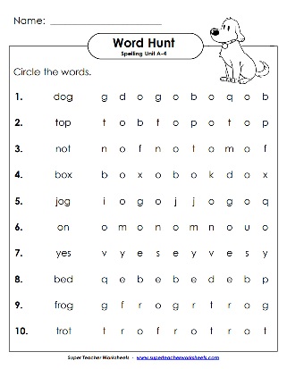 Horizontal Word Search - Spelling A3